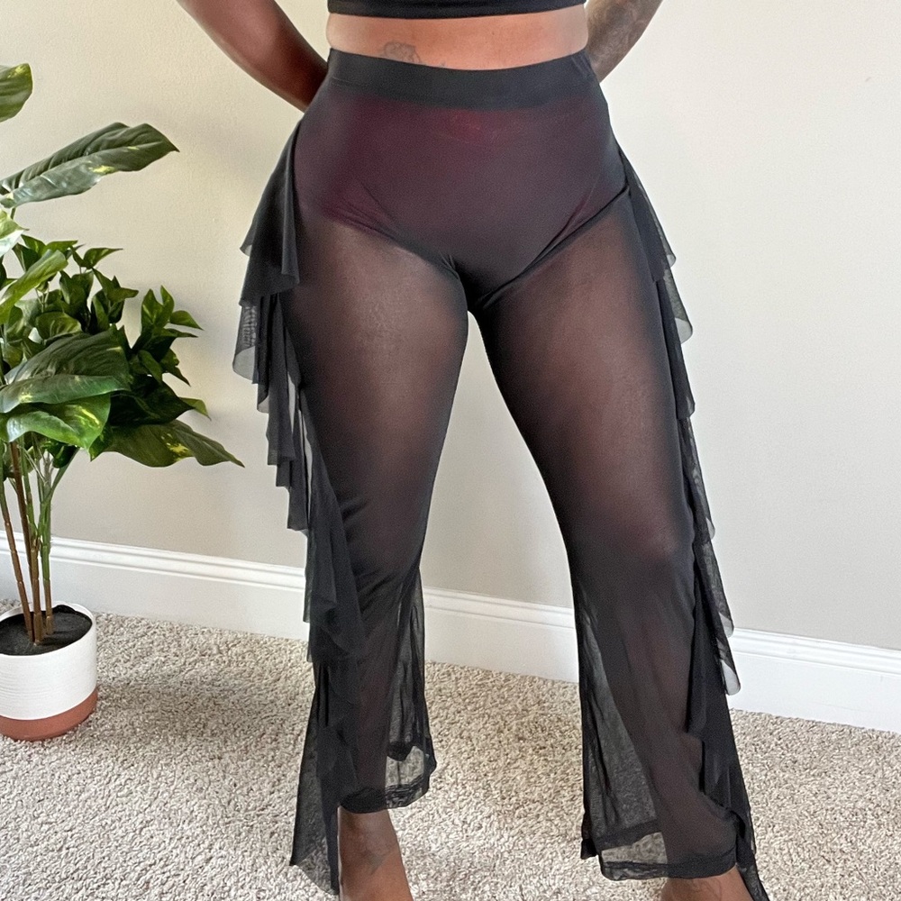 High Waist Sheer Mesh Ruffles Cover Up Pants ‼️ FINAL PRICE‼️
